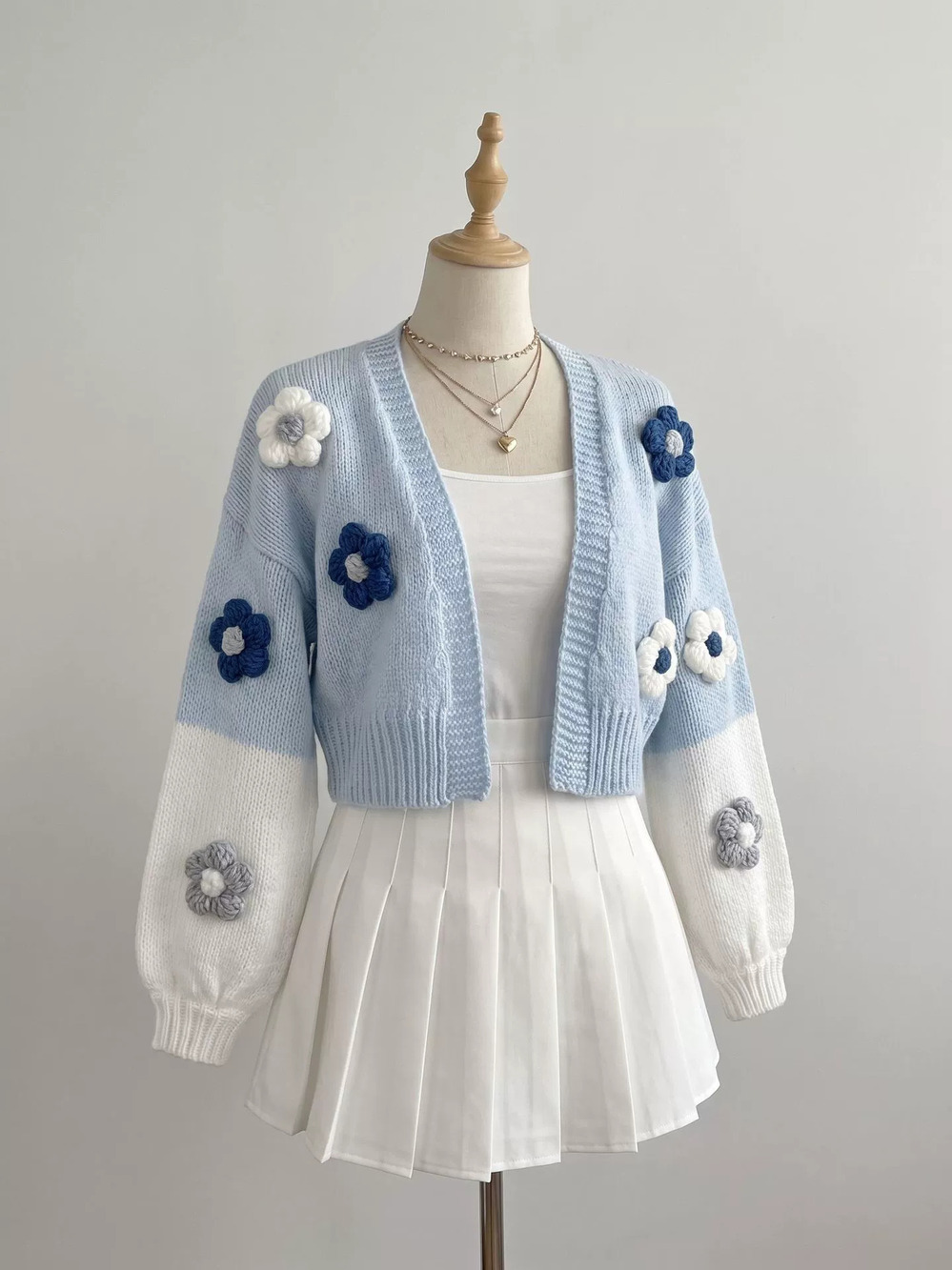 ZARA Women Casual Versatile Fun 3D Crochet Flower Wool Cardigan